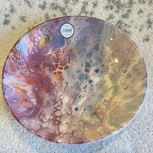 Pink and Lavender Absteract Glazed made in Portugal Ceramic Bowl NWT 10”